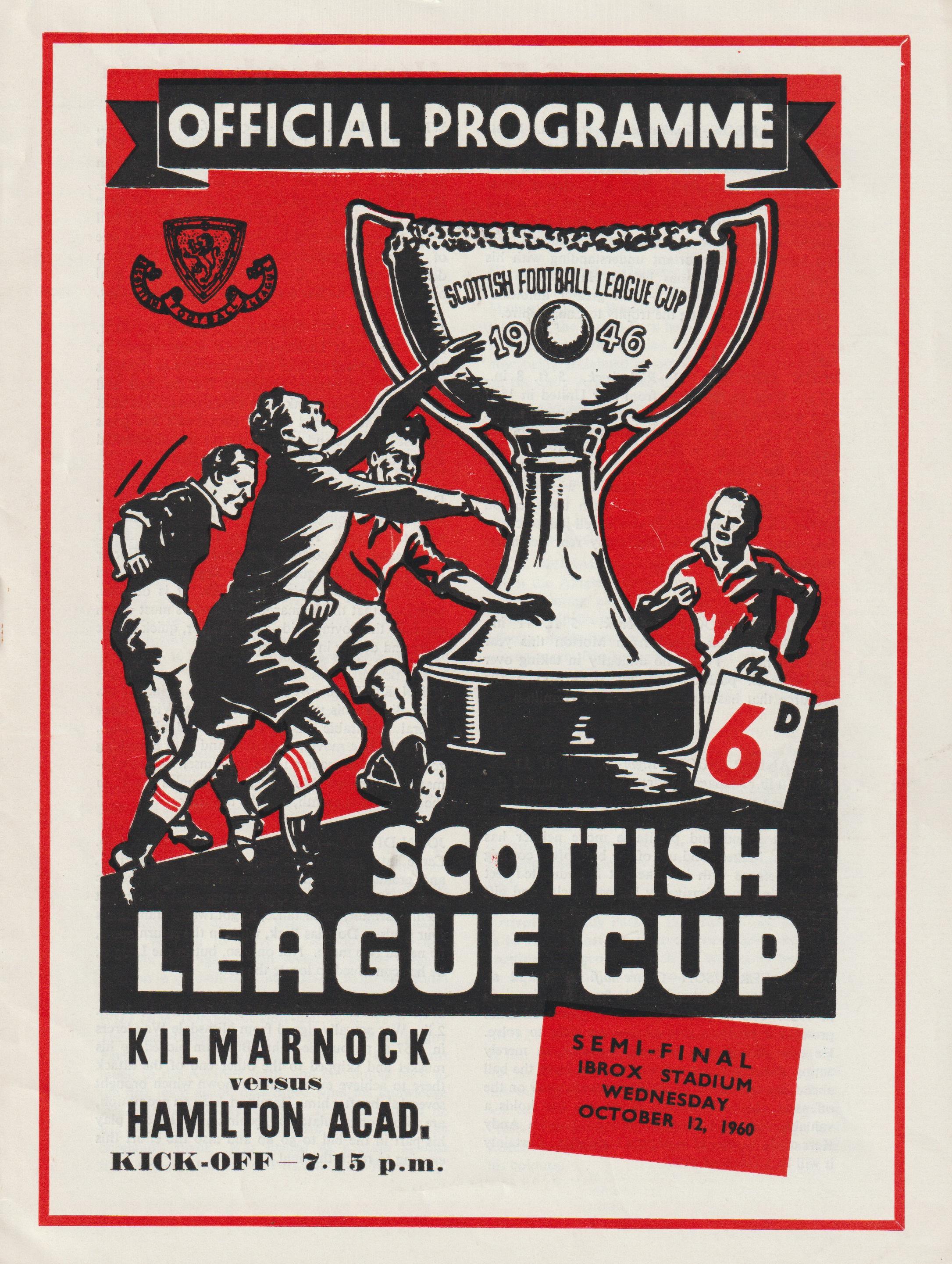 1960 SCOTTISH LEAGUE CUP SEMI-FINAL - KILMARNOCK v HAMILTON